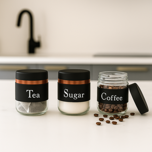 Modern Black Tea Sugar Coffee Canister Trio