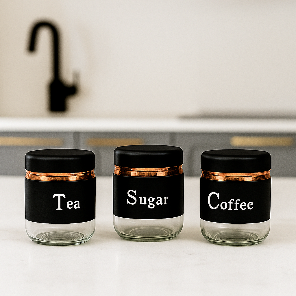 Modern Black Tea Sugar Coffee Canister Trio