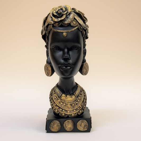 African Heritage Black Sculpture with Gold Detailing