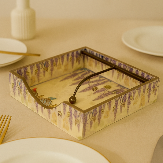 Lavender Floral Decorative Tissue Holder with Brass Handle