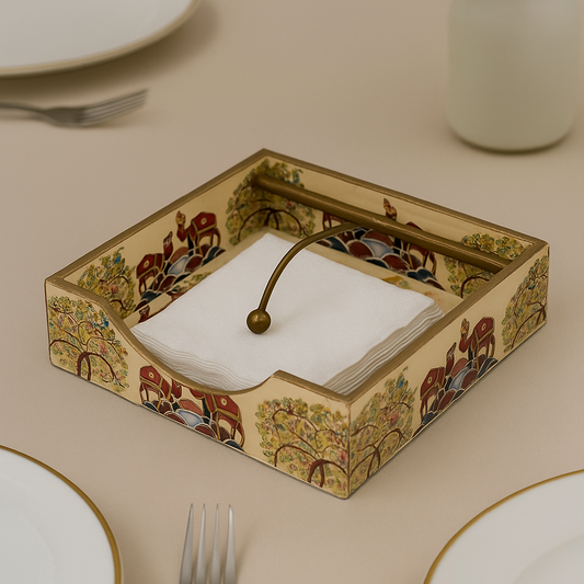 Traditional Hand-Painted Tissue Holder with Brass Handle