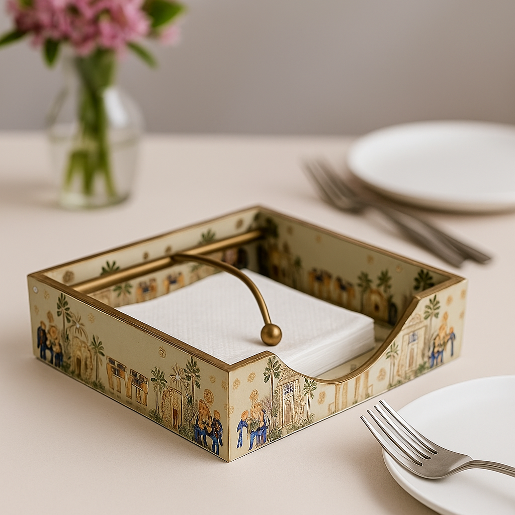 Hand-Painted Tissue Holder with Brass Handle