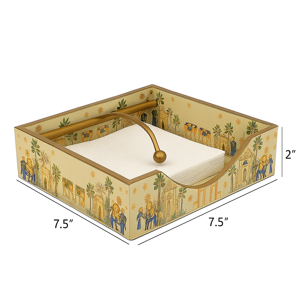 Hand-Painted Tissue Holder with Brass Handle