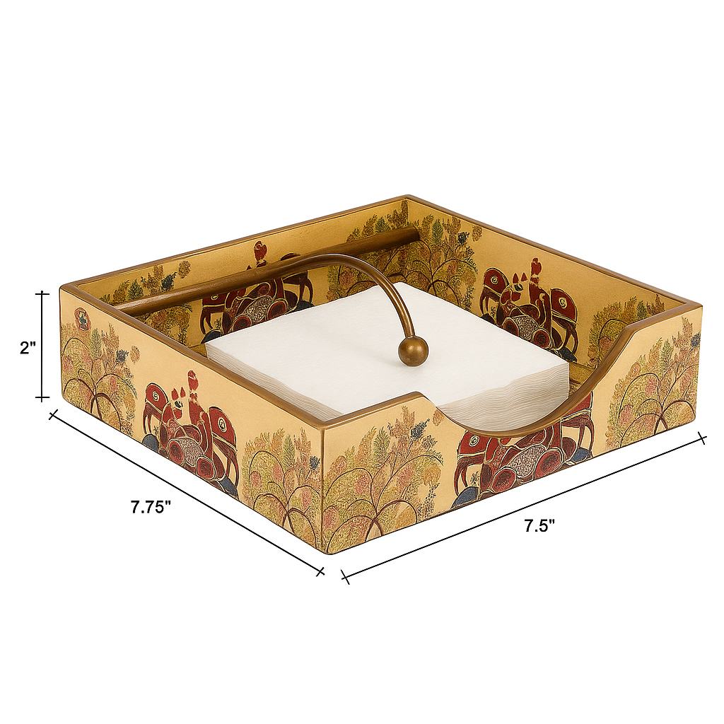 Traditional Hand-Painted Tissue Holder with Brass Handle