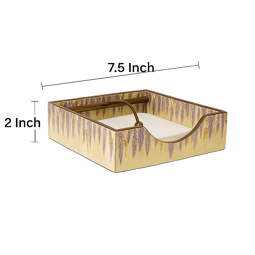 Lavender Floral Decorative Tissue Holder with Brass Handle