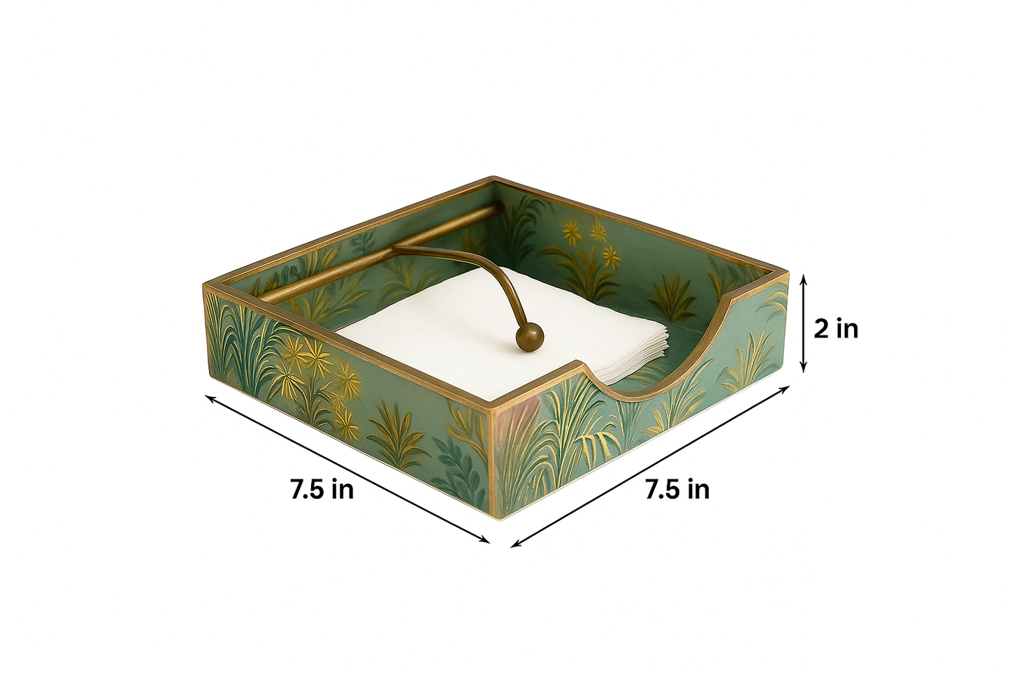 Vintage-Inspired Tissue Holder with Gold and Blue Floral Motif