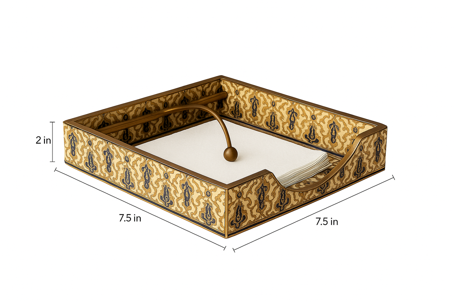 Antique-Inspired Decorative Tissue Holder with Gold and Blue Floral Design