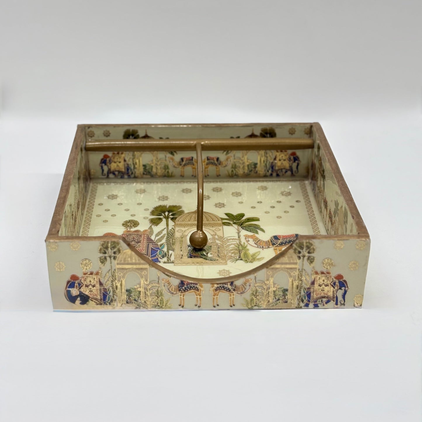 Hand-Painted Tissue Holder with Brass Handle
