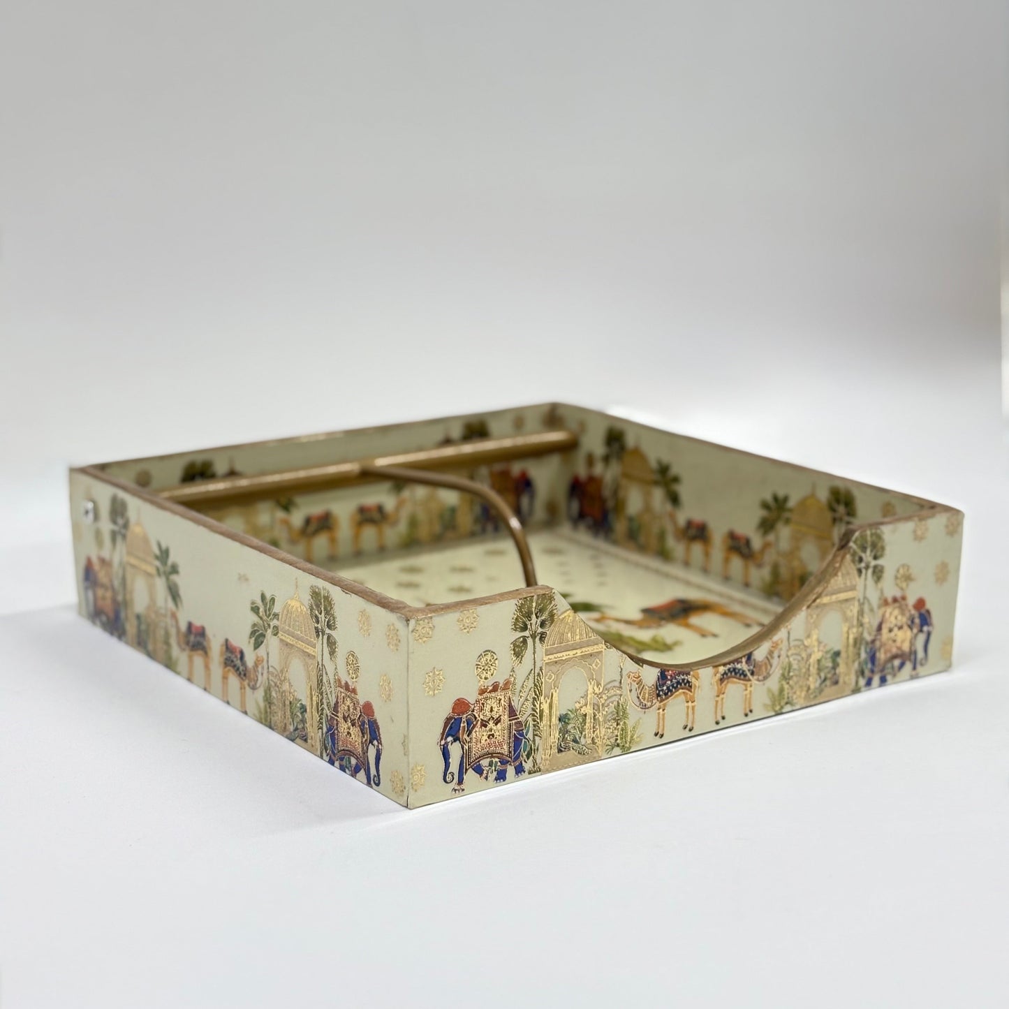 Hand-Painted Tissue Holder with Brass Handle