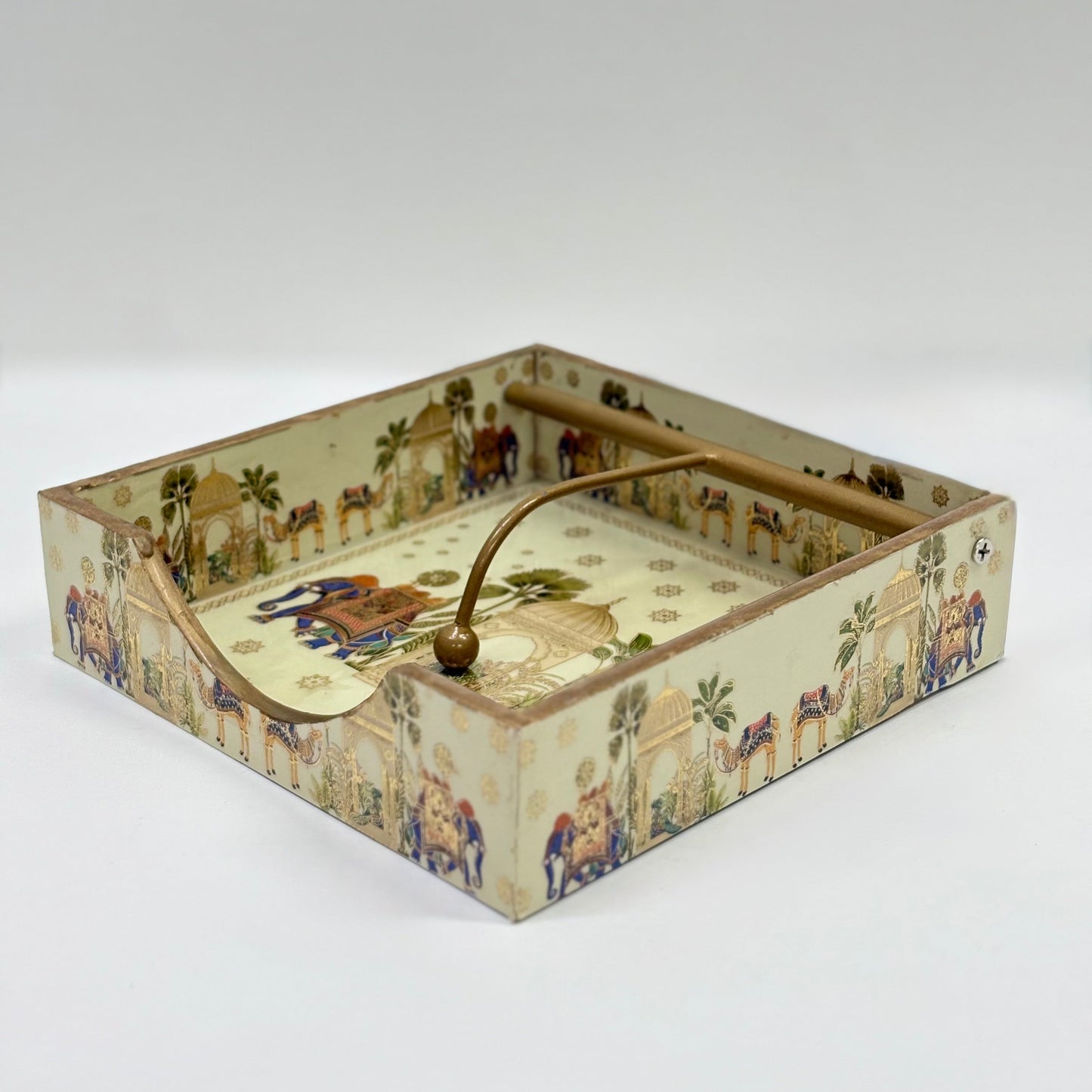 Hand-Painted Tissue Holder with Brass Handle
