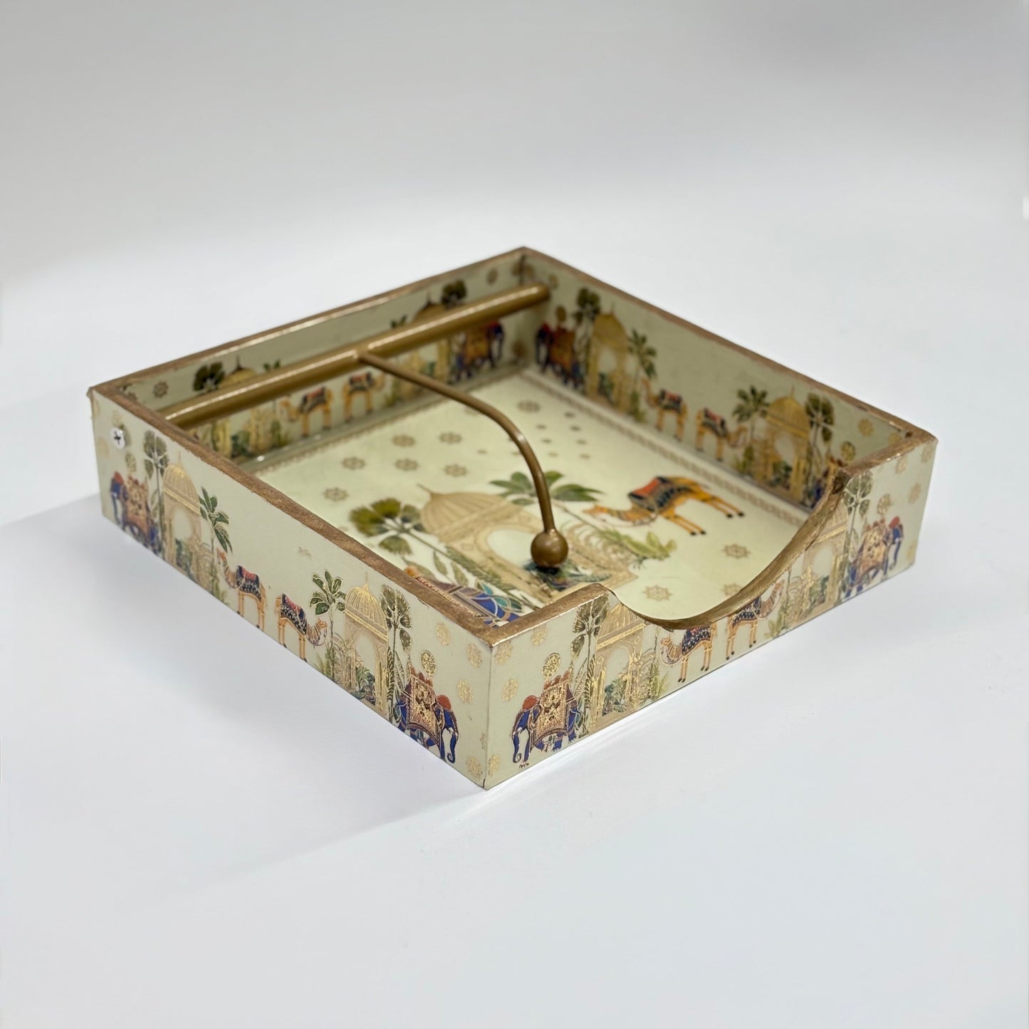 Hand-Painted Tissue Holder with Brass Handle