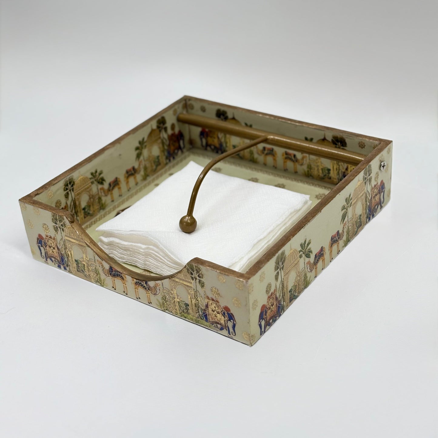 Hand-Painted Tissue Holder with Brass Handle