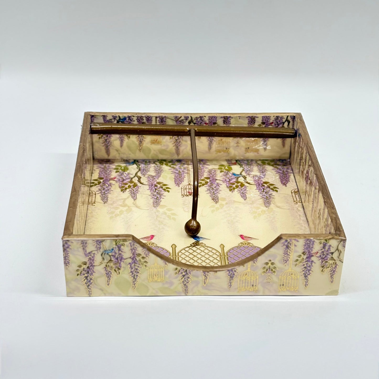 Lavender Floral Decorative Tissue Holder with Brass Handle