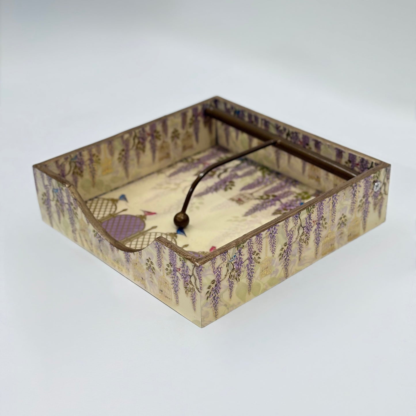 Lavender Floral Decorative Tissue Holder with Brass Handle
