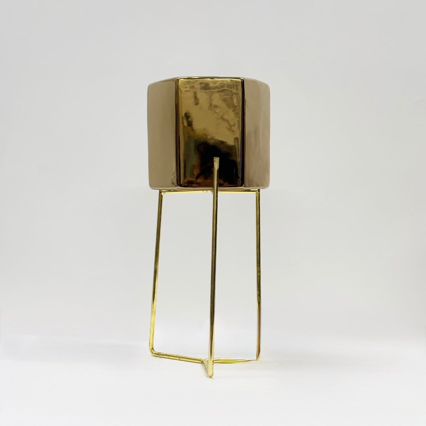 Elegant Gold Decorative Planter with Minimalist Metal Stand