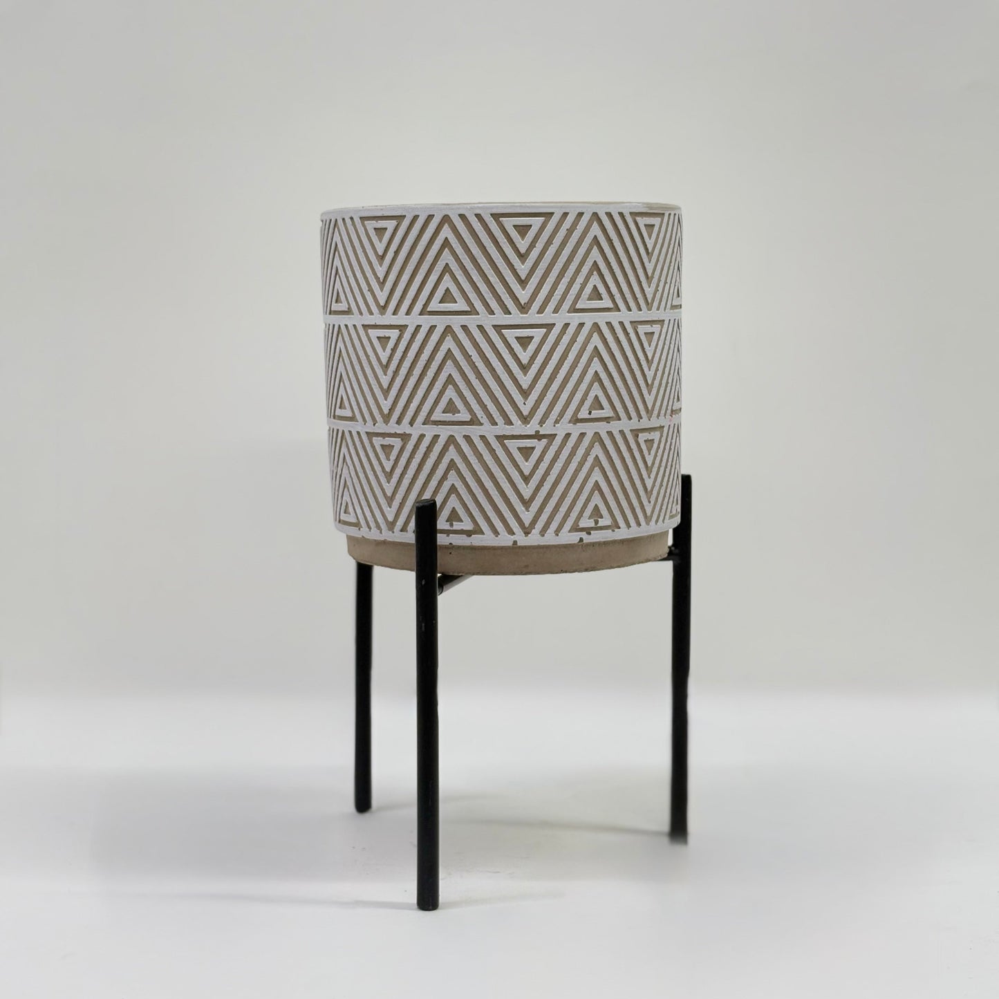 Geometric Patterned Ceramic Planter with Black Metal Stand