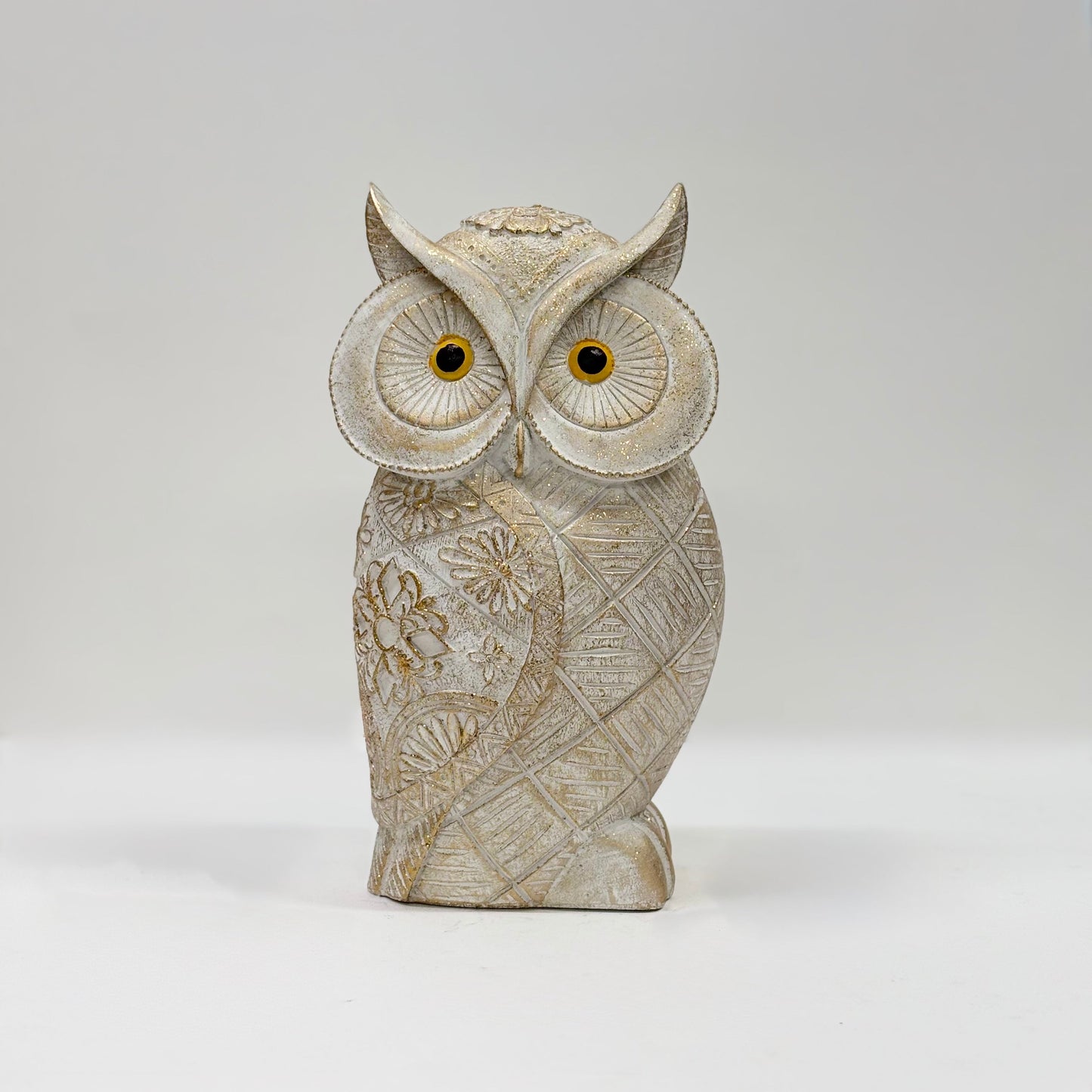 Rustic Charm Floral White Owl Showpiece – Handcrafted Ceramic Home Decor