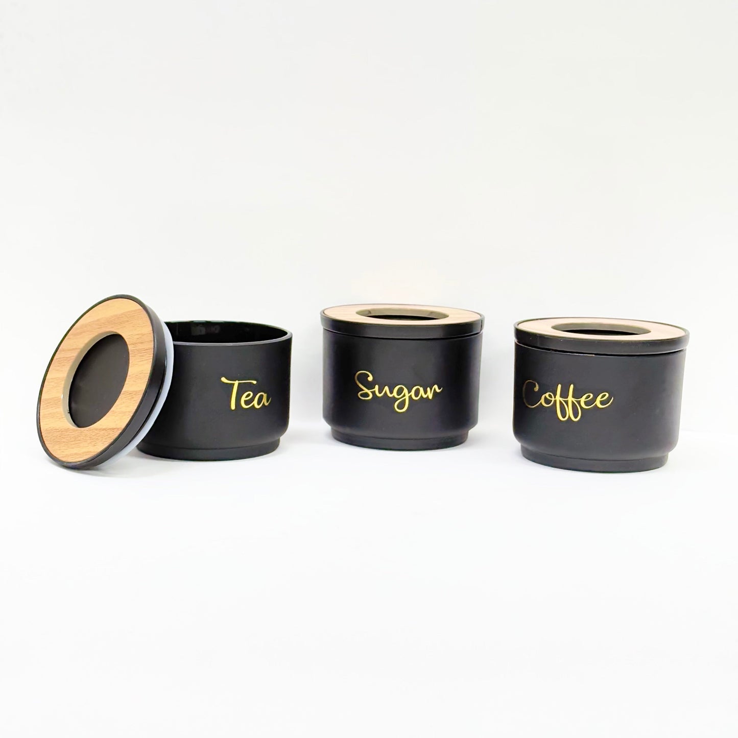 Matte Black Tea Coffee Sugar Container Set
