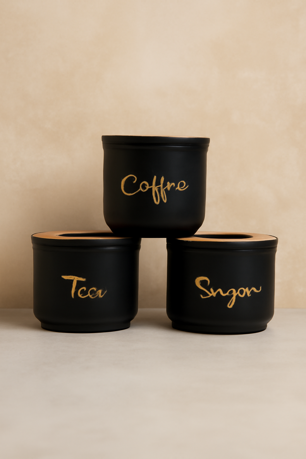 Matte Black Tea Coffee Sugar Container Set