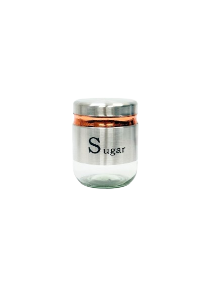 "Stainless Steel Tea Coffee Sugar Glass Jar Set
