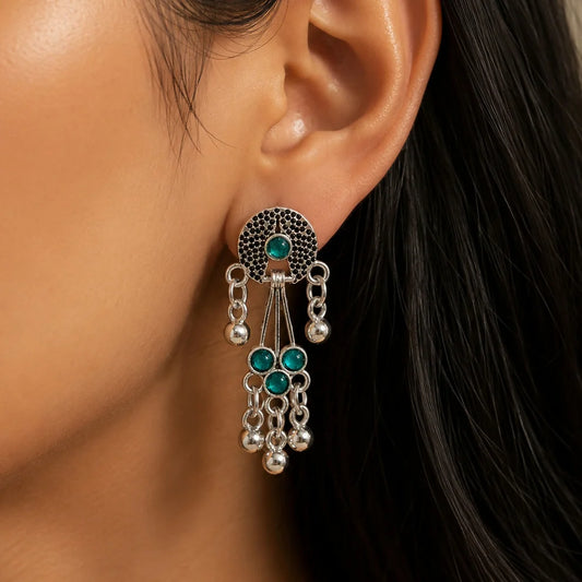 Antique Silver Teal Stone Drop Earrings