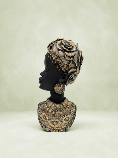 African Golden Tribal Queen Bust Showpiece