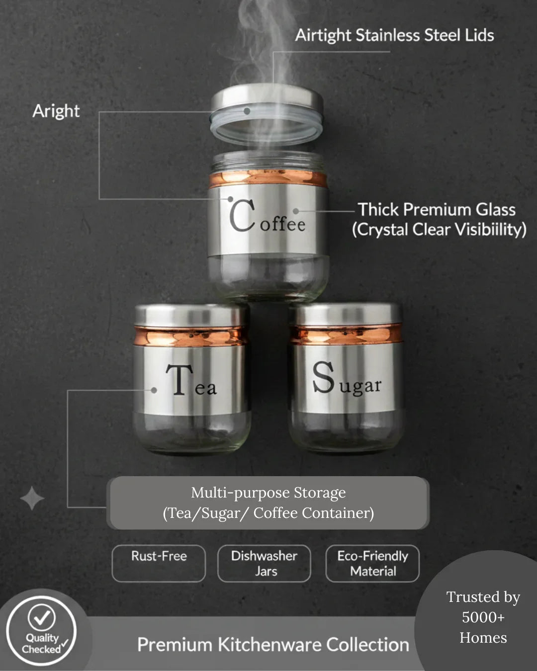 Best Quality Glass Storage Container with airtight  lids, kitchen organiser/ kitchen decor 
