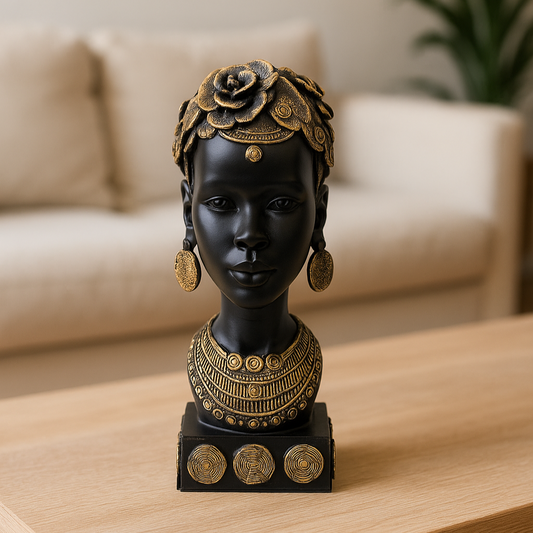 African Heritage Black Sculpture with Gold Detailing