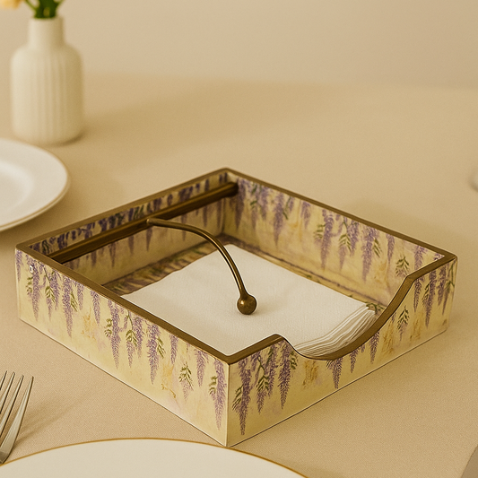 Lavender Floral Decorative Tissue Holder with Brass Handle