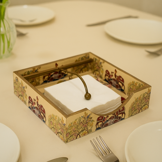 Traditional Hand-Painted Tissue Holder with Brass Handle