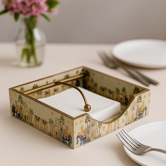 Hand-Painted Tissue Holder with Brass Handle