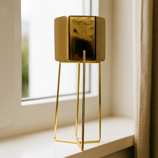 Elegant Gold Decorative Planter with Minimalist Metal Stand
