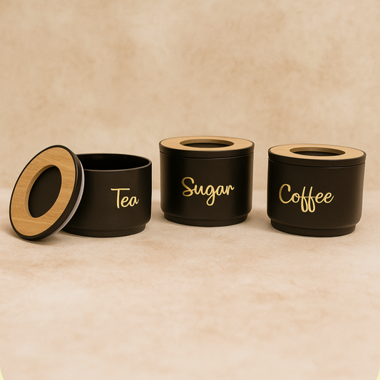 Matte Black Tea Coffee Sugar Container Set