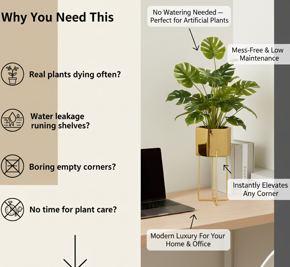 Elegant Gold Decorative Planter with Minimalist Metal Stand