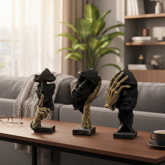 Trio of “Silent Expressions” Abstract Face & Hand Sculptures