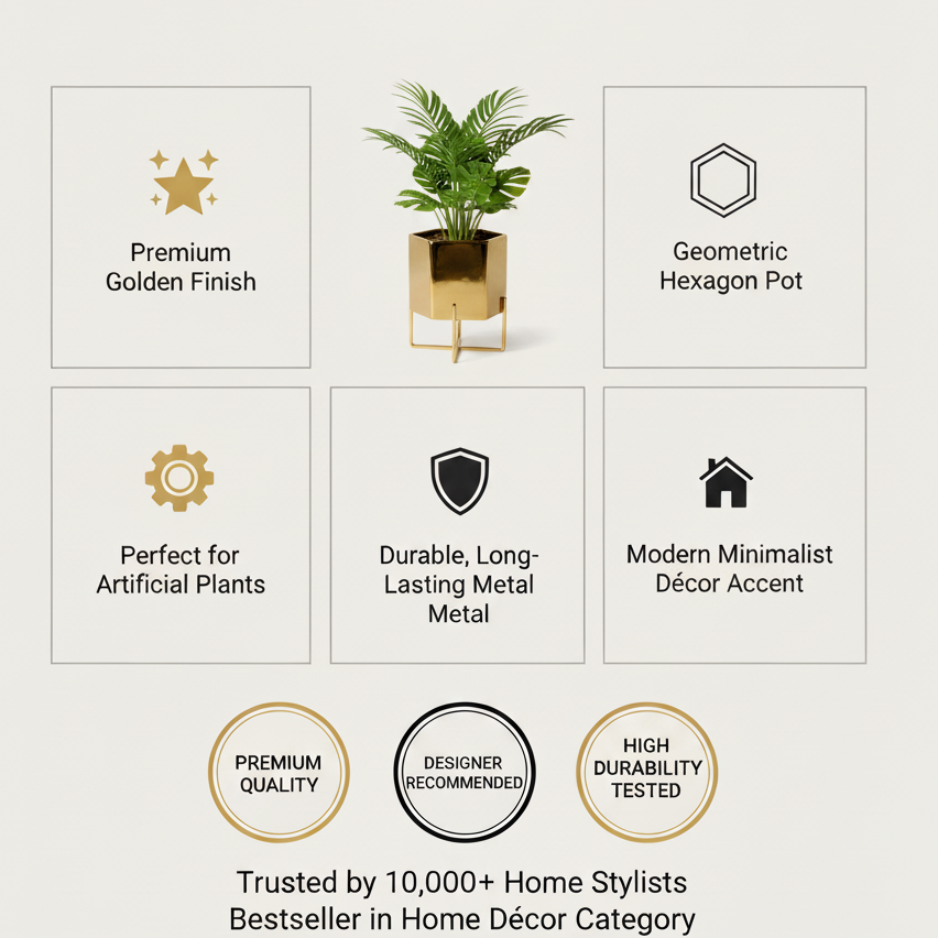 Elegant Gold Decorative Planter with Minimalist Metal Stand