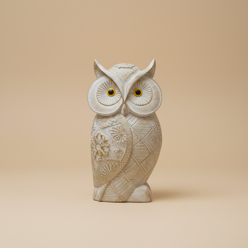 Rustic Charm Floral White Owl Showpiece – Handcrafted Ceramic Home Decor