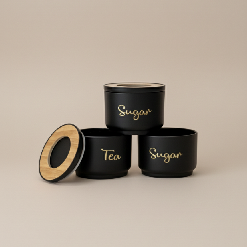 Matte Black Tea Coffee Sugar Container Set