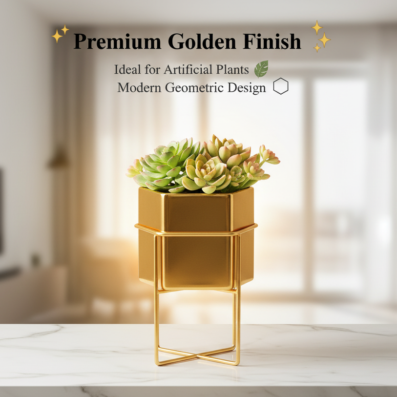 Elegant Gold Decorative Planter with Minimalist Metal Stand