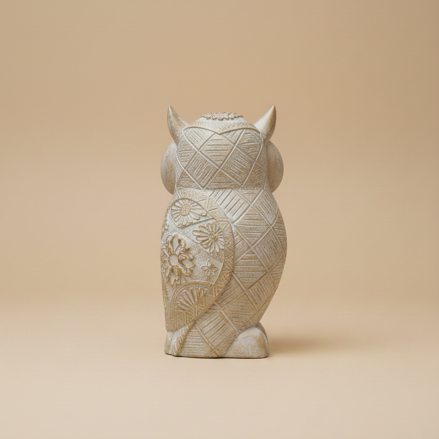 Rustic Charm Floral White Owl Showpiece – Handcrafted Ceramic Home Decor