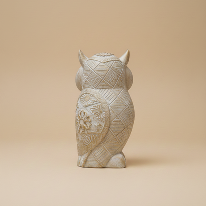 Rustic Charm Floral White Owl Showpiece – Handcrafted Ceramic Home Decor