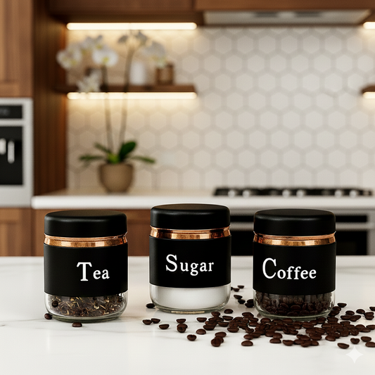 Modern Black Tea Sugar Coffee Canister Trio