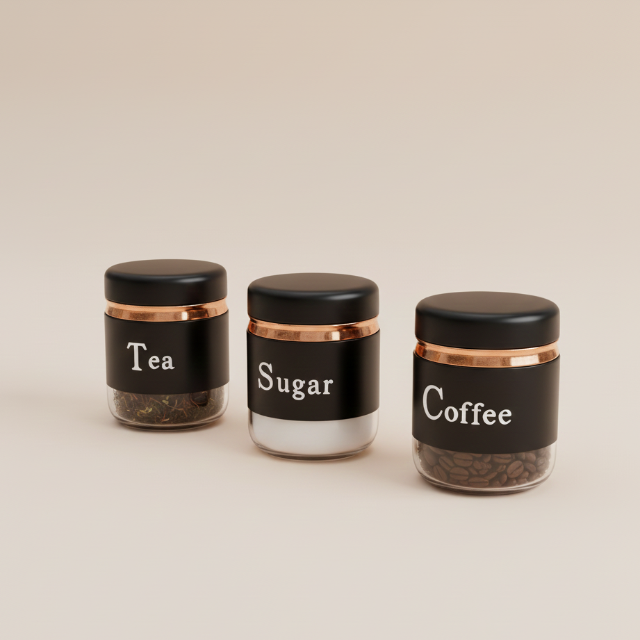 Modern Black Tea Sugar Coffee Canister Trio