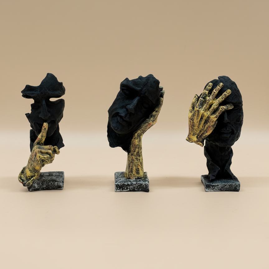 Trio of “Silent Expressions” Abstract Face & Hand Sculptures