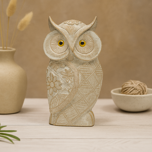 Rustic Charm Floral White Owl Showpiece – Handcrafted Ceramic Home Decor