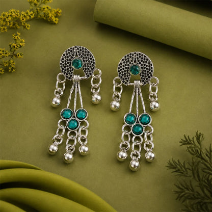 Antique Silver Teal Stone Drop Earrings