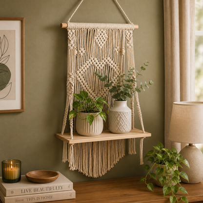 Boho Macrame Floating Shelf Wall Hanging