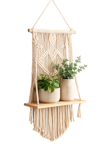 Boho Macrame Floating Shelf Wall Hanging