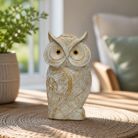 Rustic Charm Floral White Owl Showpiece – Handcrafted Ceramic Home Decor