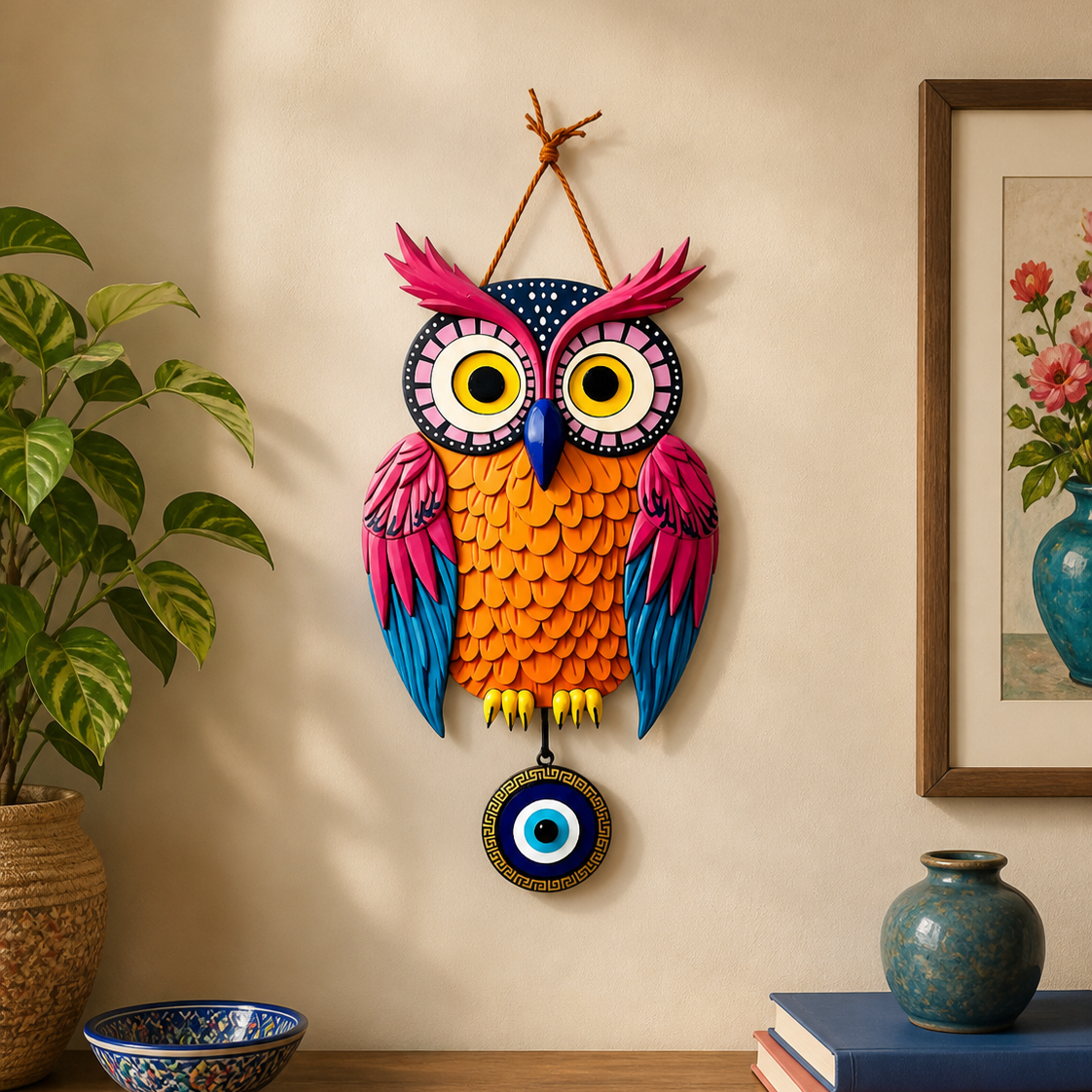 Owl Shape Wooden Wall Hanging For Home Decor